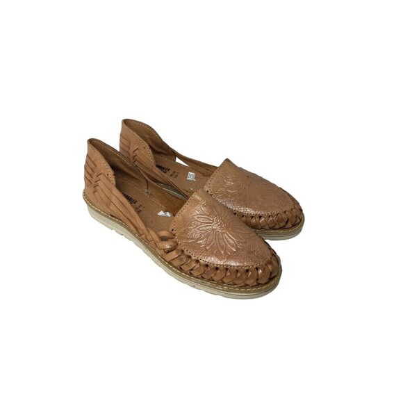 Los 2 Carnales Flats Women's Size 7 Tooled Leather Sunflower Handmade Mexico - Picture 3 of 10